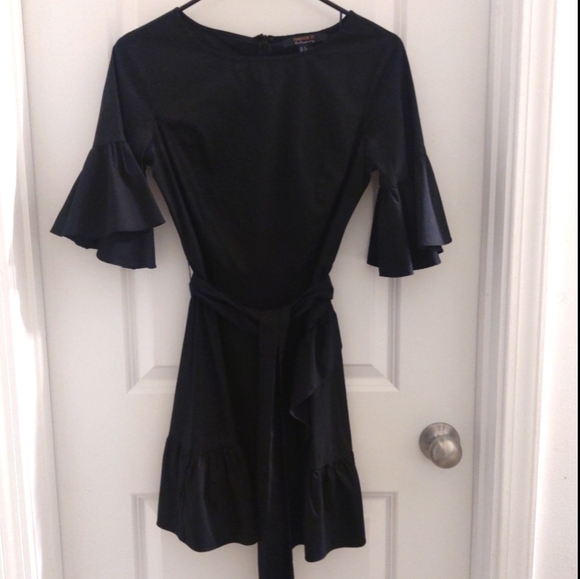 BLACK RUFFLE DRESS - Picture 1 of 4
